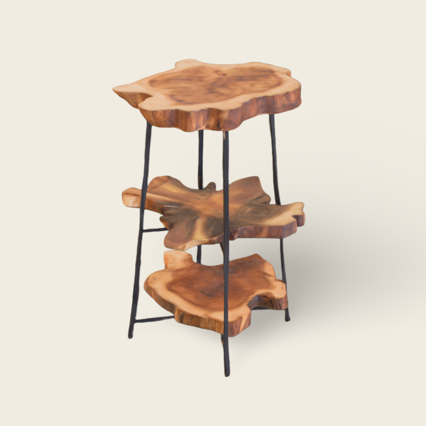 Teak Slice Stand | Wood & Black Iron | Handmade Display Base | 75cm