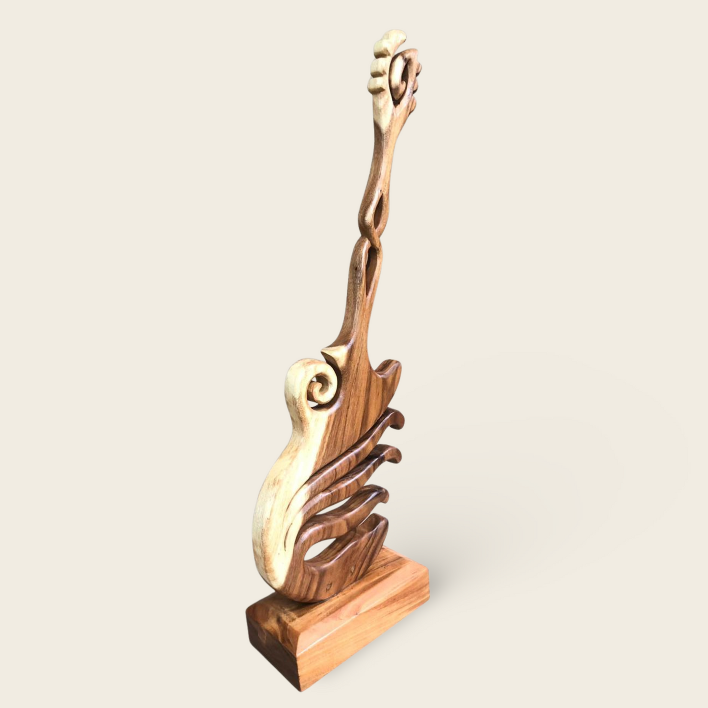 Carved Guitar Sculpture | Solid Wood Trunk | Handcrafted Art Piece | 100cm