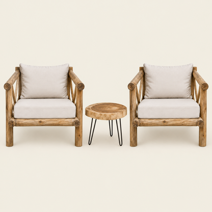Indonesian Teak Armchair Pair | Side Table Set | 70x70x70 cm