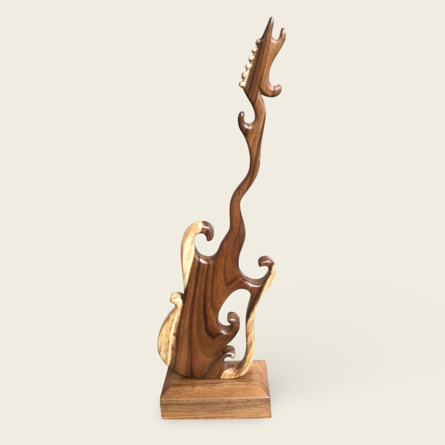 Carved Guitar Sculpture | Solid Wood Trunk | Handcrafted Art Piece | 100cm