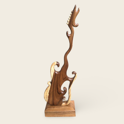 Carved Guitar Sculpture | Solid Wood Trunk | Handcrafted Art Piece | 100cm
