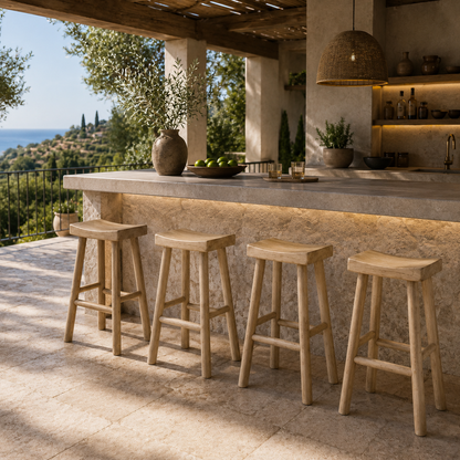 Teak Bar Stool | Natural Trunk Top & Wood Base | 73x30x40 cm