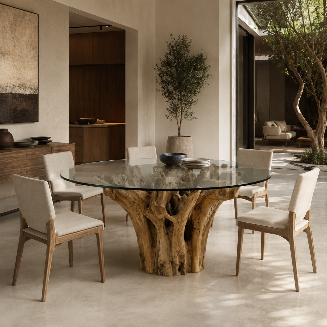Teak Root Dining Table | Natural Root Base | Diameter 160 cm