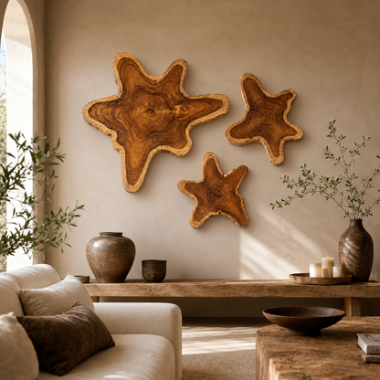 Teakstern Wandkunst | Massiver Teakholz-Stamm | 30-50 cm Durchmesser