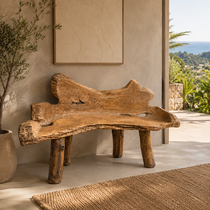 Teak Root Crescent Bench | Natural Sculptural Shape | 150 cm