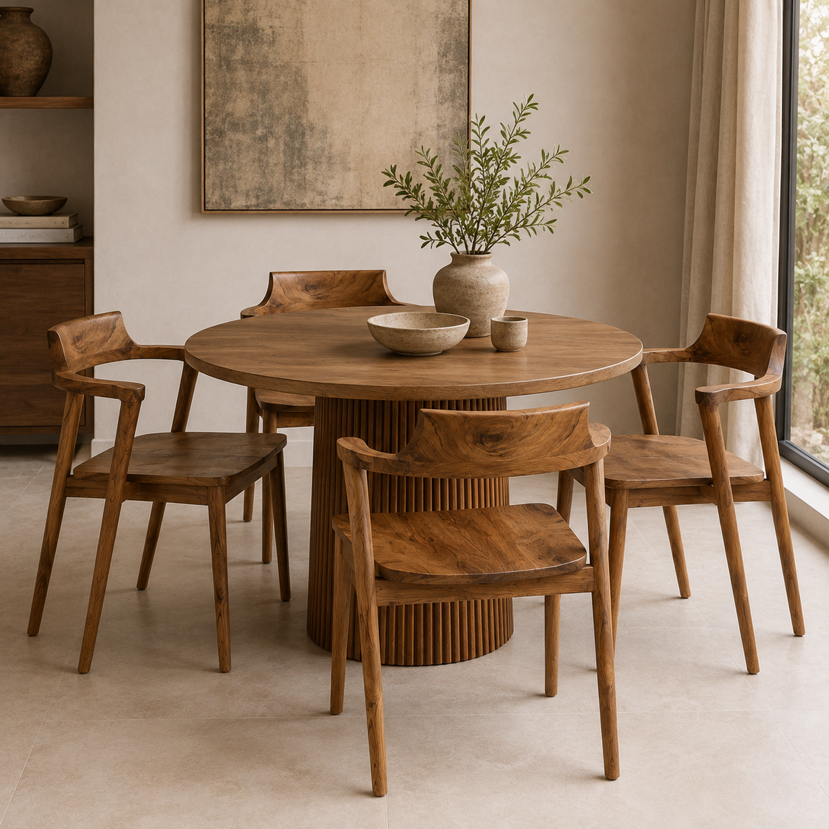 Stapelbarer Teak-Stuhl | Kurze Armlehnen & massive Sitzfläche | 77x50x63 cm