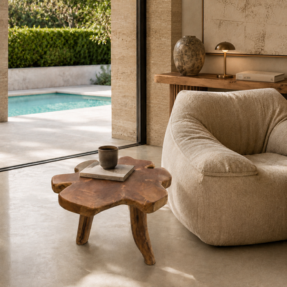 Teak Beistelltisch rund | Massives Teakholz | 50x45 cm