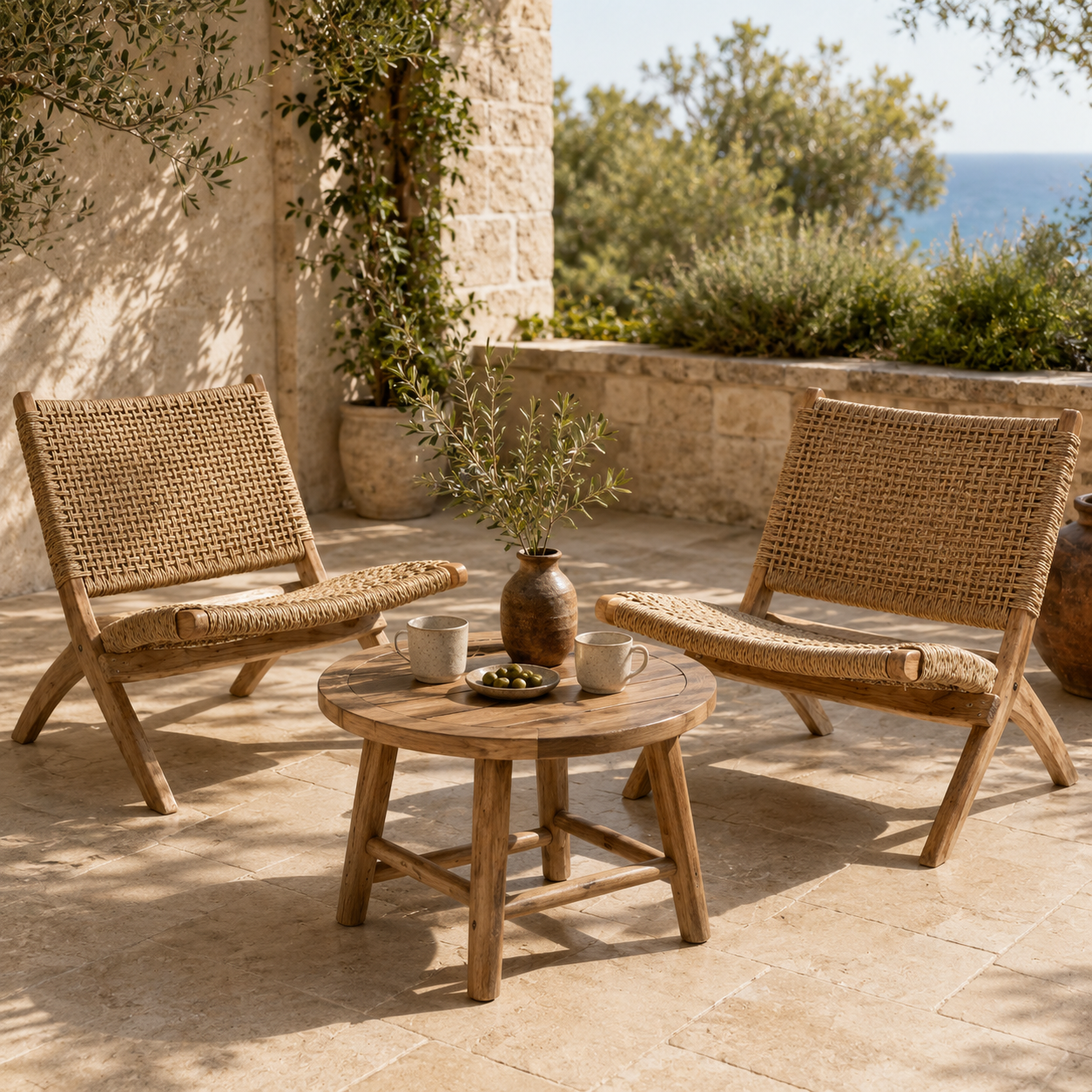 Teak Armchair | Handwoven Rattan | Handcrafted | 80x60x70 cm