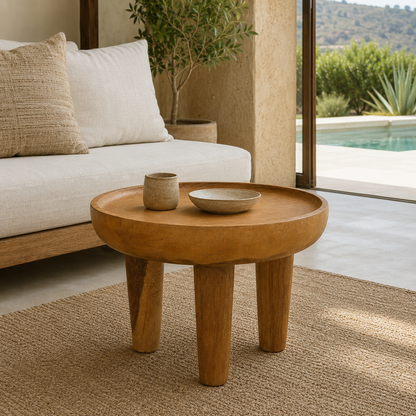 Teak Coffee Table | Round Tray Top | Handmade | 60x40 cm
