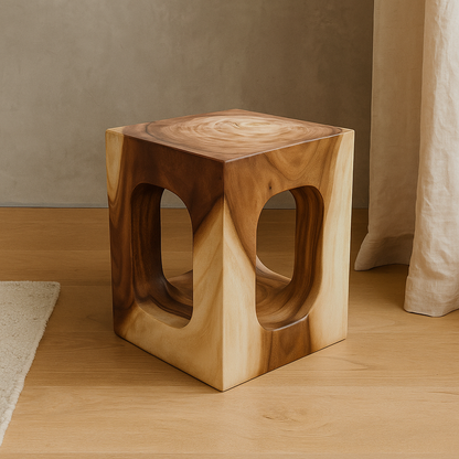 Wood Stool | Solid Tree Trunk Handmade | Natural Rustic Seat | 45x35x35cm