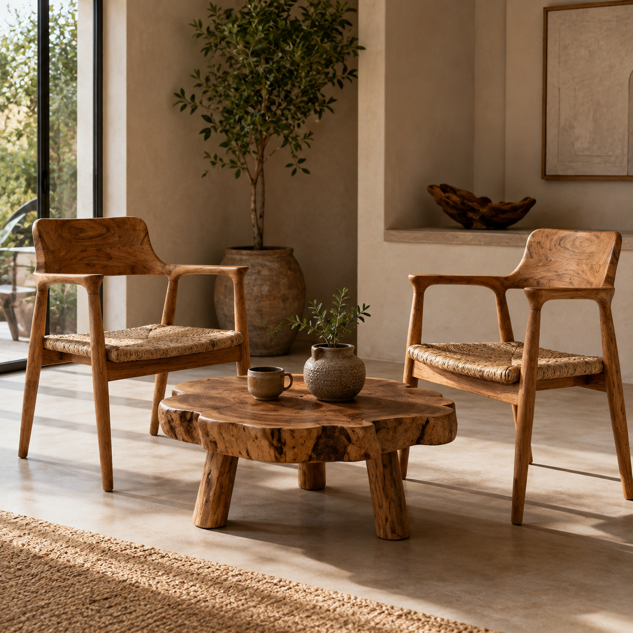 Teak Armchair | Banana Leaf Weave | Solid Teak | 78x55x45 cm