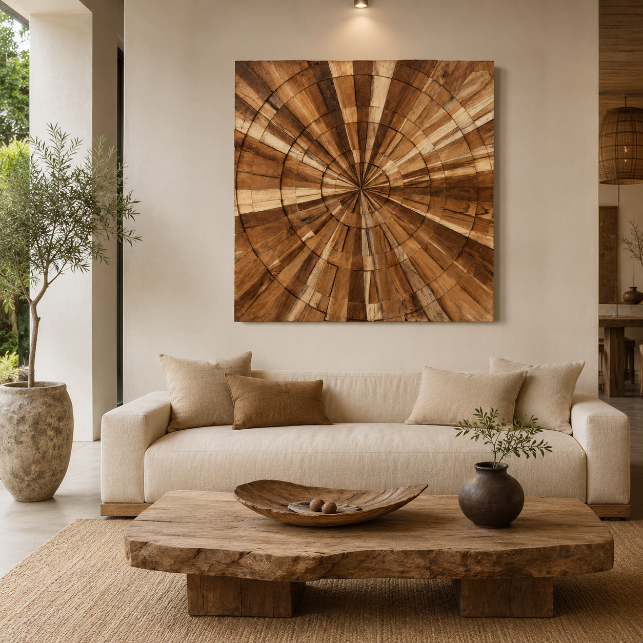 Teakholz Wandbild | Geometrisches Design | 90x90 cm