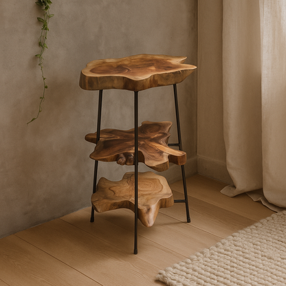 Teak Slice Stand | Wood & Black Iron | Handmade Display Base | 75cm