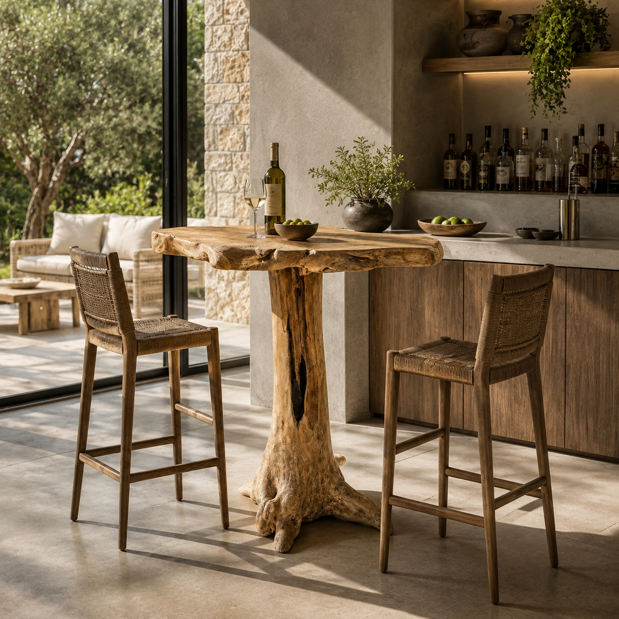 Teak Root Bar Table | Solid Teak Root Design | 110x60x105 cm