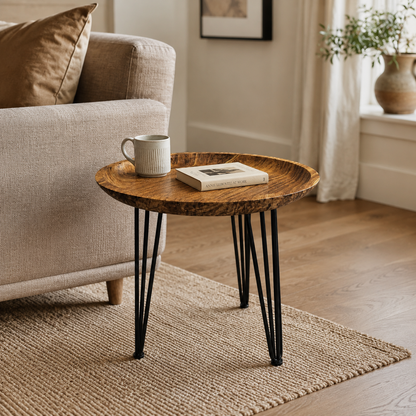 Teak-Beistelltisch | Hairpin Legs | Handgefertigt | 50 cm