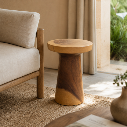 Teak Pedestal Stool | Sculptural Accent | 40x67 cm