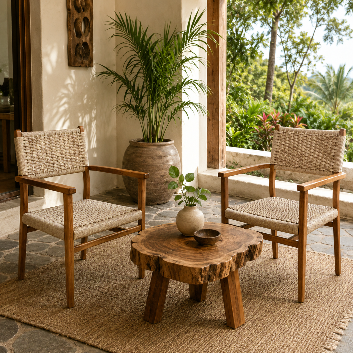 Teak Rope Armchair | Solid Teak & Natural Rope | 80x50x55 cm