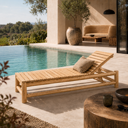 Teak Sun Lounger | Solid Teak Adjustable Back | 195x80x38 cm