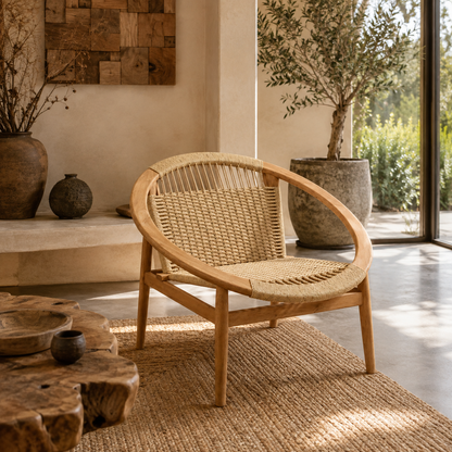Teak Rope Armchair | Handcrafted Lounge Design | 90x80x75 cm