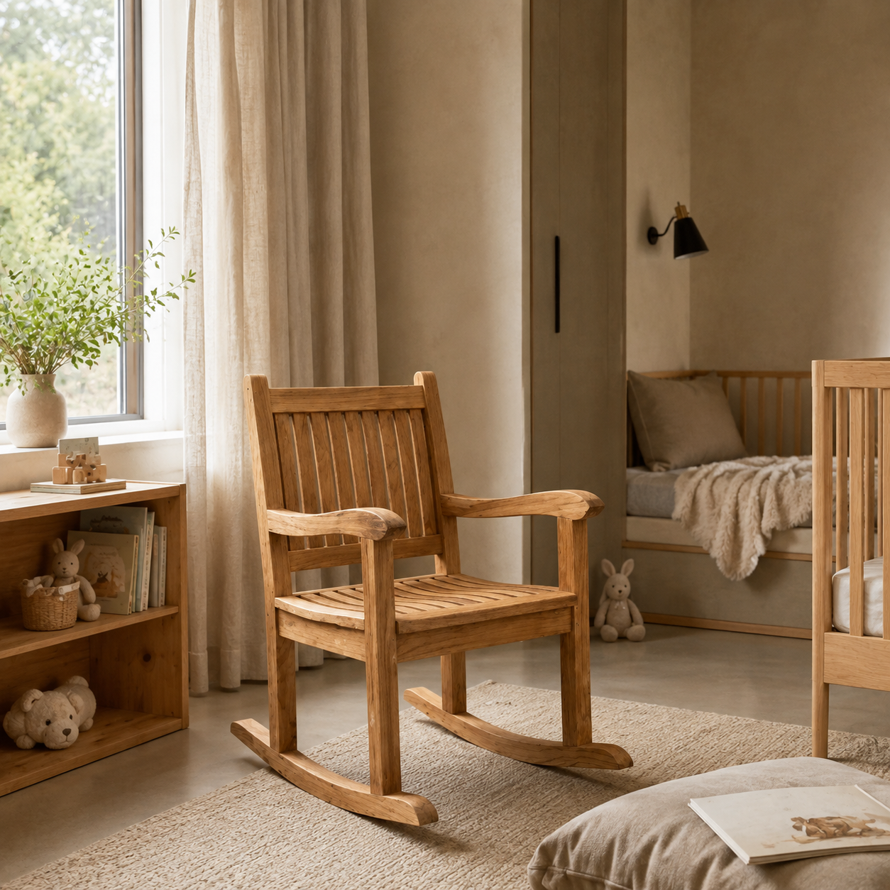 Teak Rocking Chair | Solid Wood Rocker Design | 115x60x60 cm
