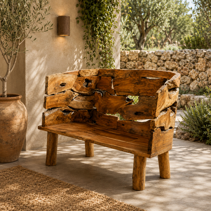 Solid Teak Root Bench | Natural Wood Slab Design | 70x150 cm