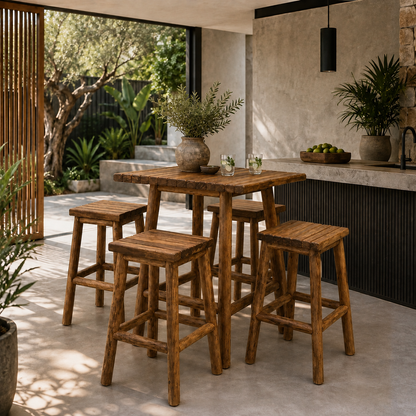 Young Teak Bar Table & Stool | Handmade Natural Wood Furniture