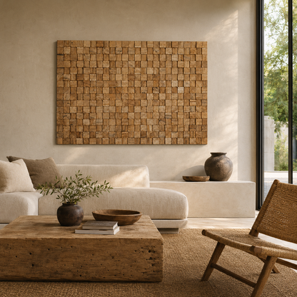 Teak-Wandpaneel | Block-Wurzel-Design | Natur | 120x80 cm