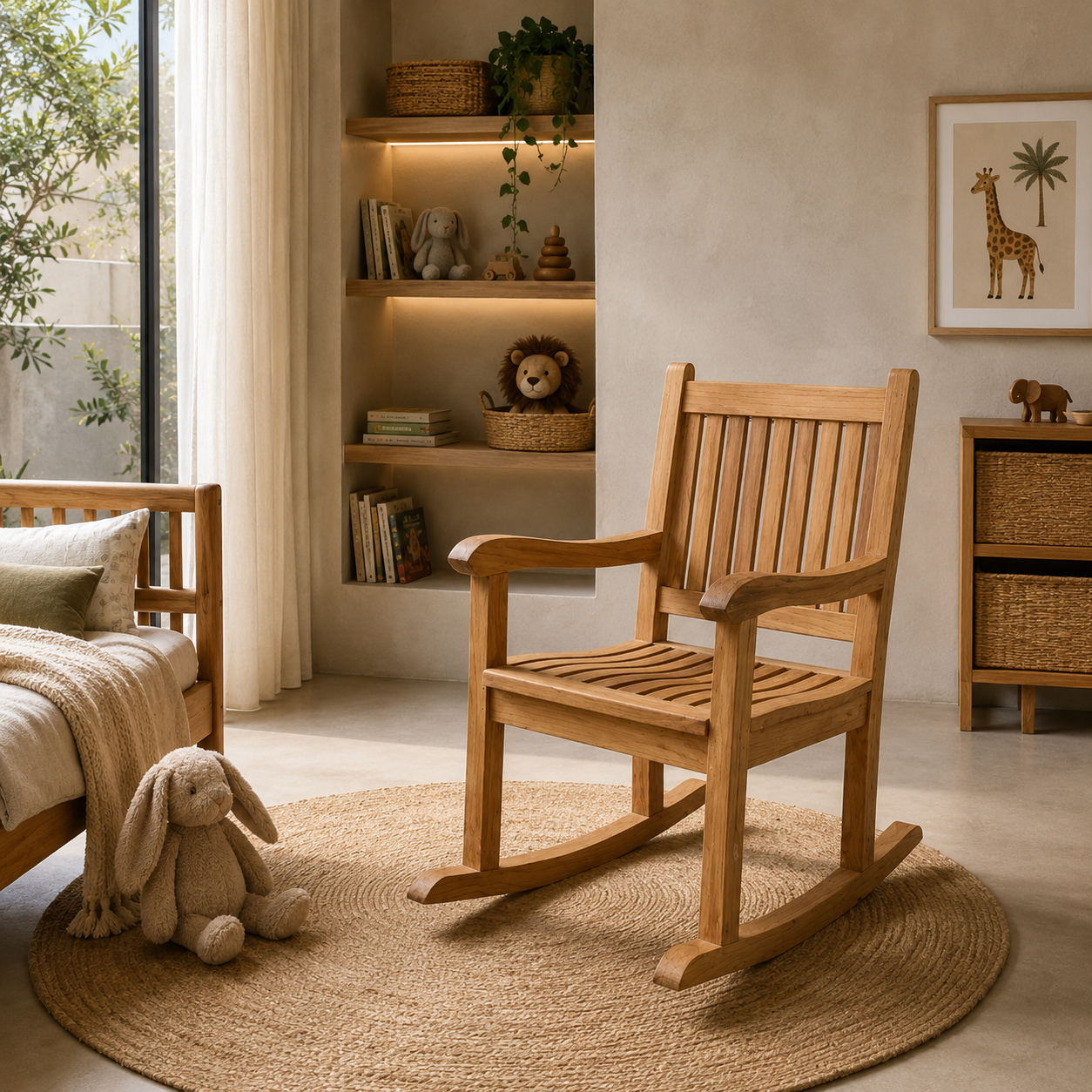 Teak Rocking Chair | Solid Wood Rocker Design | 115x60x60 cm