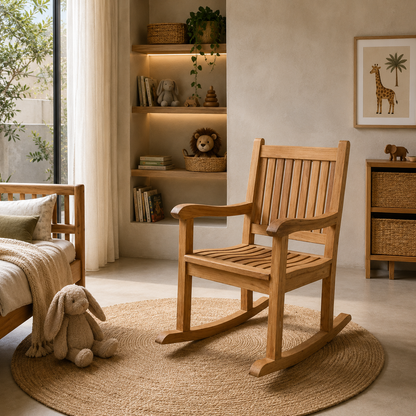 Teak Rocking Chair | Solid Wood Rocker Design | 115x60x60 cm