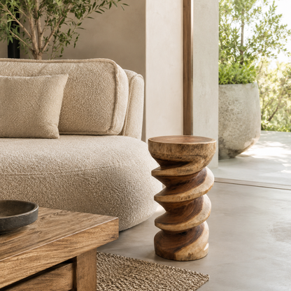 Twisted Trunk Stand | Hand-Carved Teak Pedestal | 60x30 cm