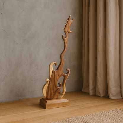 Carved Guitar Sculpture | Solid Wood Trunk | Handcrafted Art Piece | 100cm