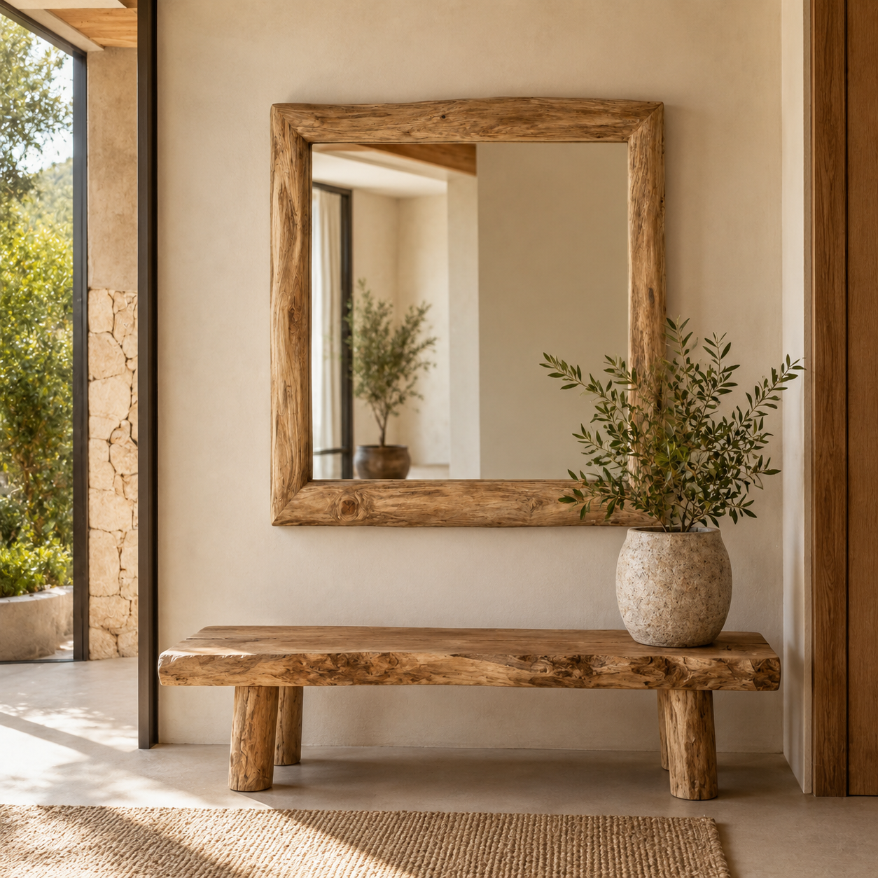 Solid Teak Mirror | Chunky Natural Frame Design | 100x100 cm