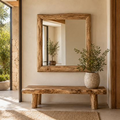 Solid Teak Mirror | Chunky Natural Frame Design | 100x100 cm