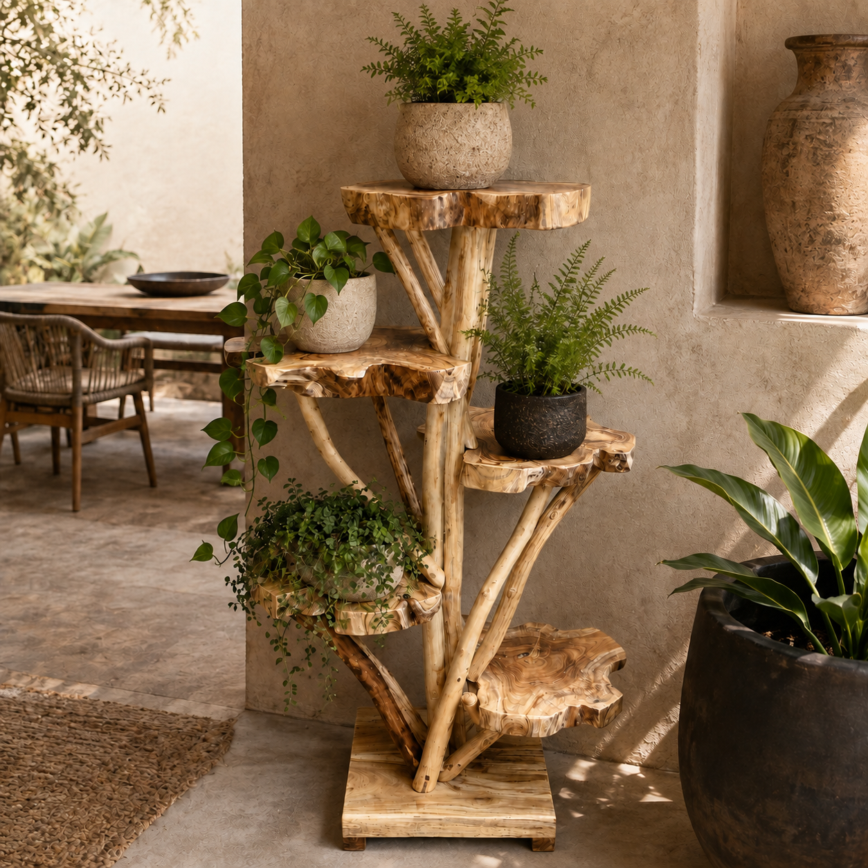 Teak Slice Stand | Solid Wood Handmade | Natural Display Pedestal | 120cm