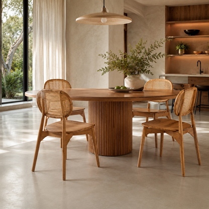 Solid Teak Chair | Vinyl Wicker Back | Natural | 51x51x89 cm