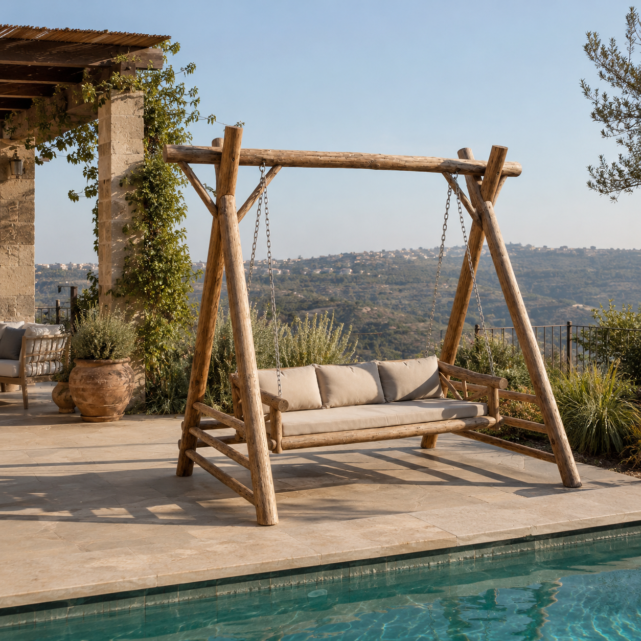 Teak Garden Swing | Twisted Design | Solid Teak | 200x200 cm