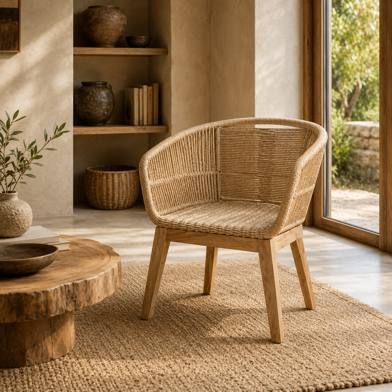 Teak Rope Armchair | Natural Handwoven Designs | 80x60x55 cm
