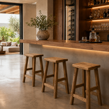 Solid Teak Bar Stool | Natural Handmade Design | 65x45x35 cm