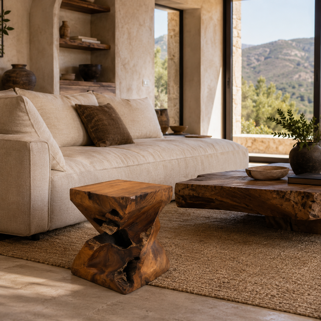 Teak Slab Stool | Handcrafted Teak Wood Design | 40x30x30 cm