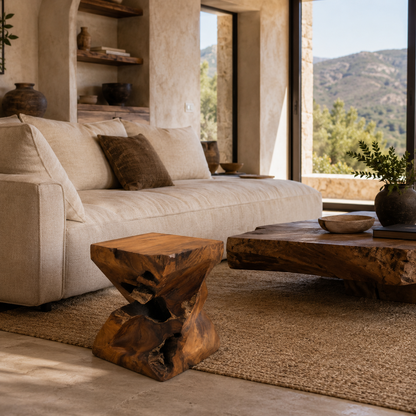 Teak Slab Stool | Handcrafted Teak Wood Design | 40x30x30 cm