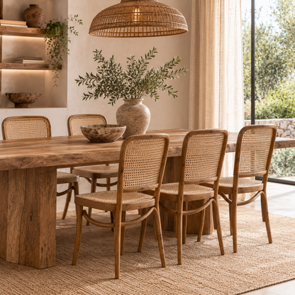 Handmade Teak Chair | Vinyl Wicker Seat & Back | 51x51x89 cm