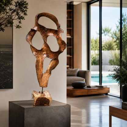 Teakholz-Skulptur | Natürliche & organische handgeschnitzte Kunst | 60x80x120 cm