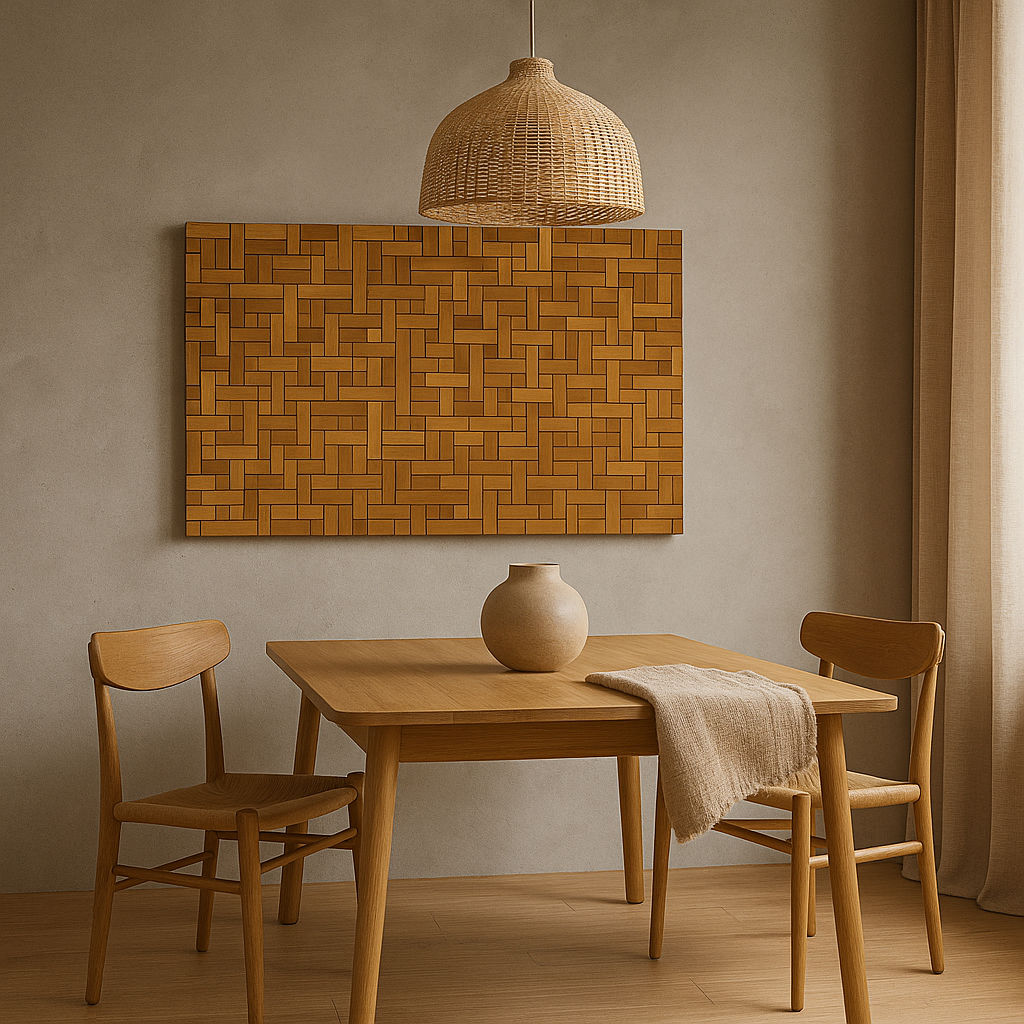 Mosaic Teak Wall Art | Geometric Panel | 120x80 cm