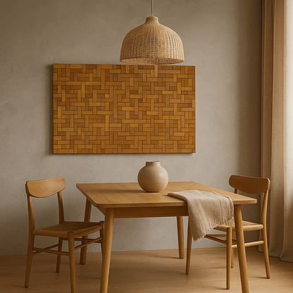 Mosaic Teak Wall Art | Geometric Panel | 120x80 cm