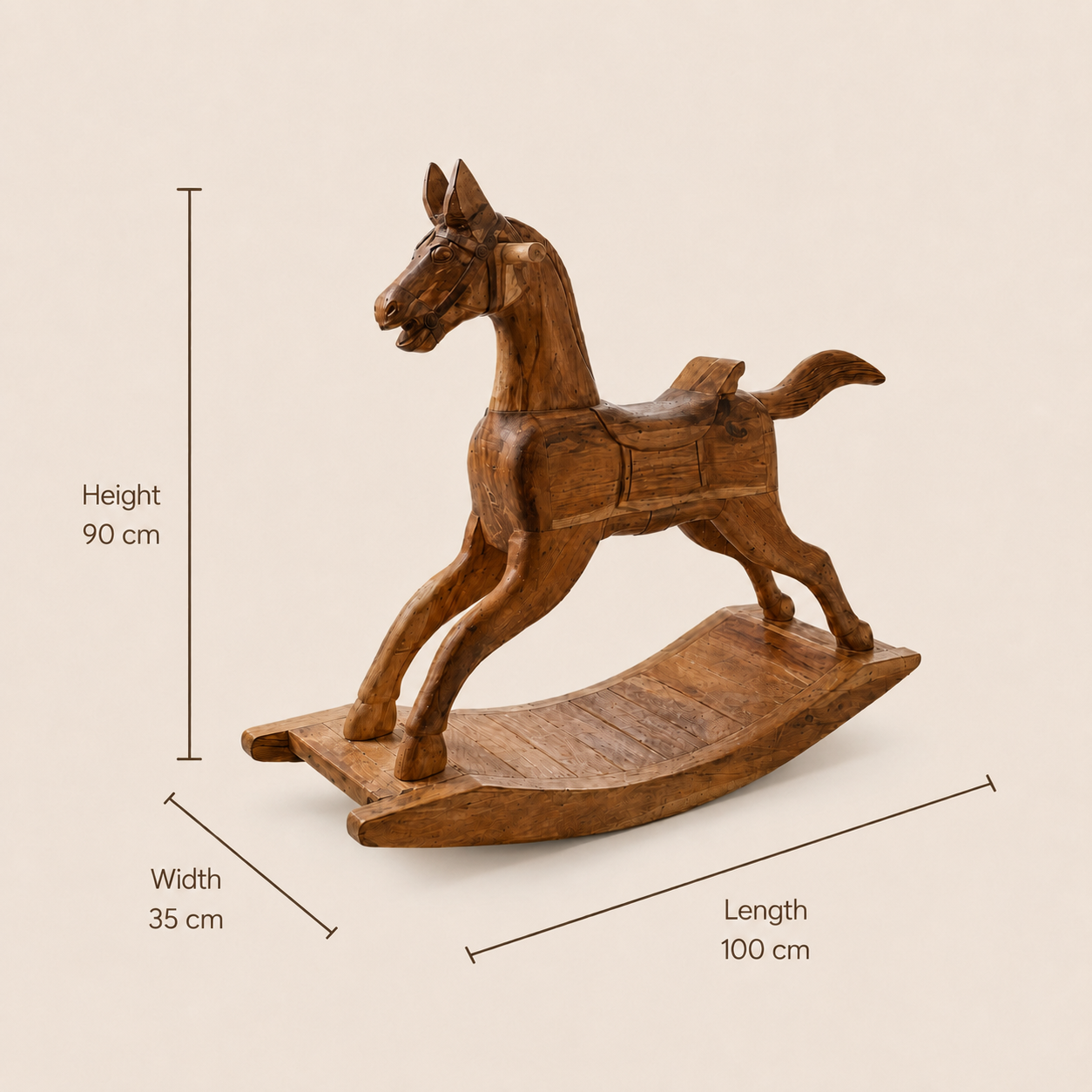 Schaukelpferd aus Holz | Handgefertigt | 100x35x90 cm