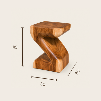 Sculpted Teak Stool | Handmade | 45x30x30 cm