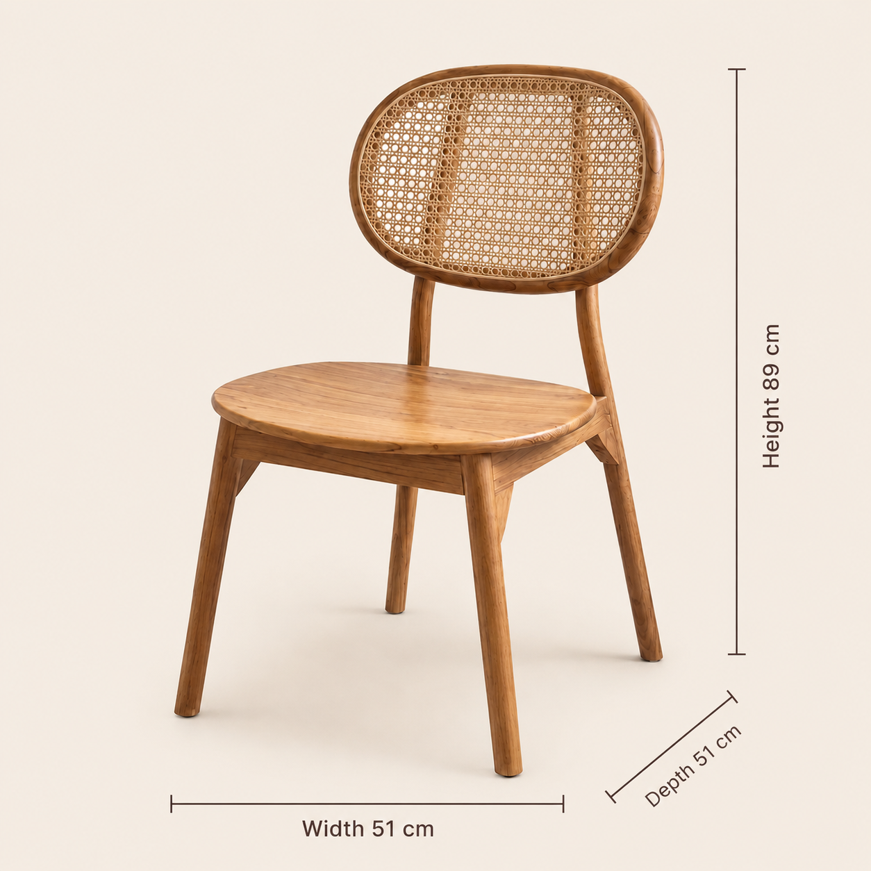 Solid Teak Chair | Vinyl Wicker Back | Natural | 51x51x89 cm