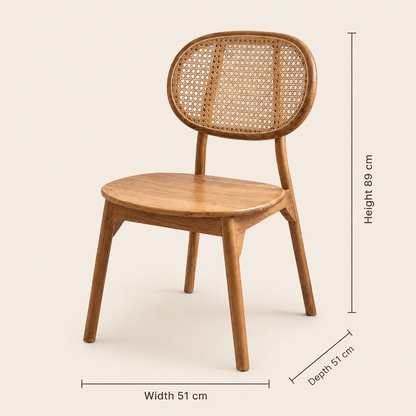 Solid Teak Chair | Vinyl Wicker Back | Natural | 51x51x89 cm