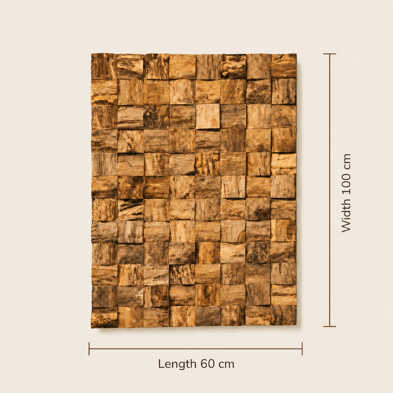 Dekorative Teakholz-Wandkunst | Handgefertigtes Holzpaneel | 100x60 cm