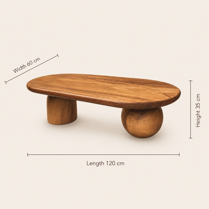 Teak-Couchtisch | Skulpturales Design | 120x60x35 cm